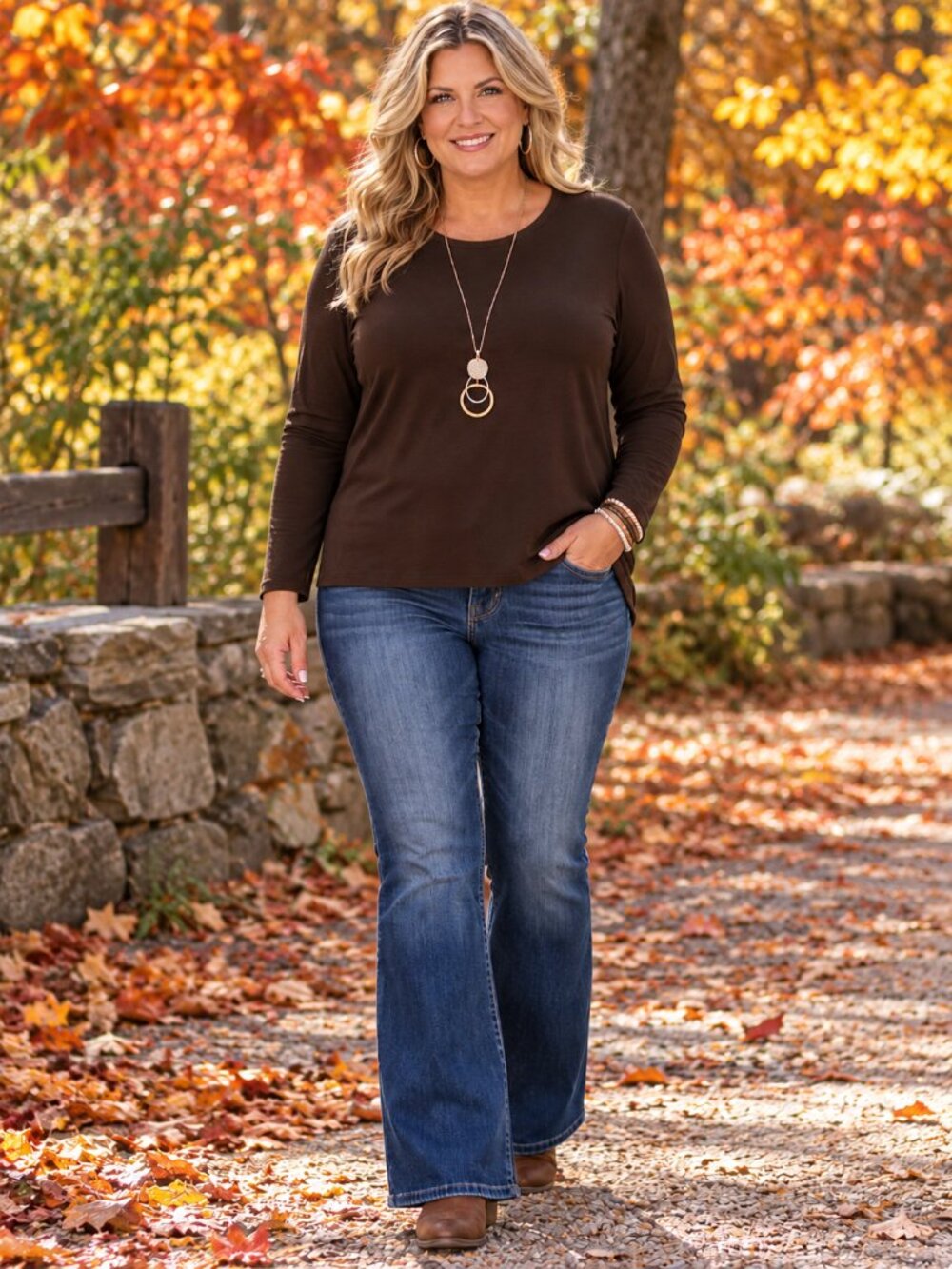 GAP Feather Tee Long Sleeve Dark Brown XXL